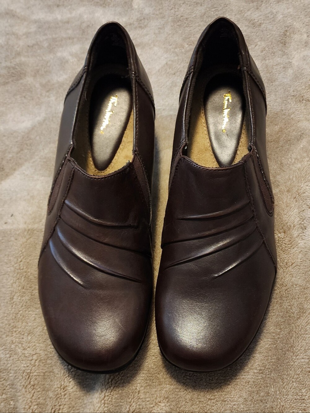 Tom McCann Women’s Leather Mules | Brown Slip‑On Comfort Shoes | Size 10